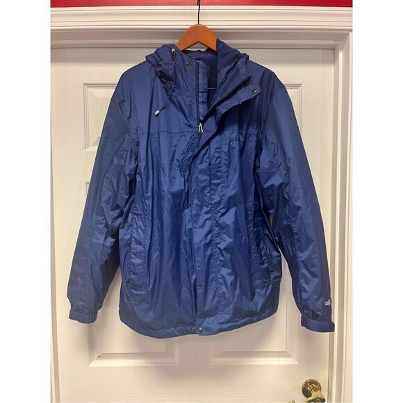 L.L. Bean Mens Blue Trail Model Hooded Fleece Lined Rain Jacket sz XL EUC - Picture 1 of 11